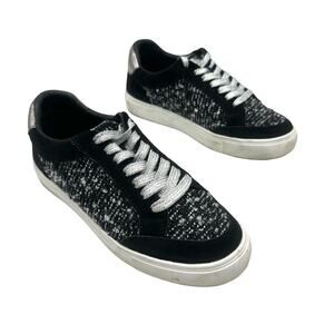 BIRDIES - women's fashion sneakers black leather/fabric - SIZE 8